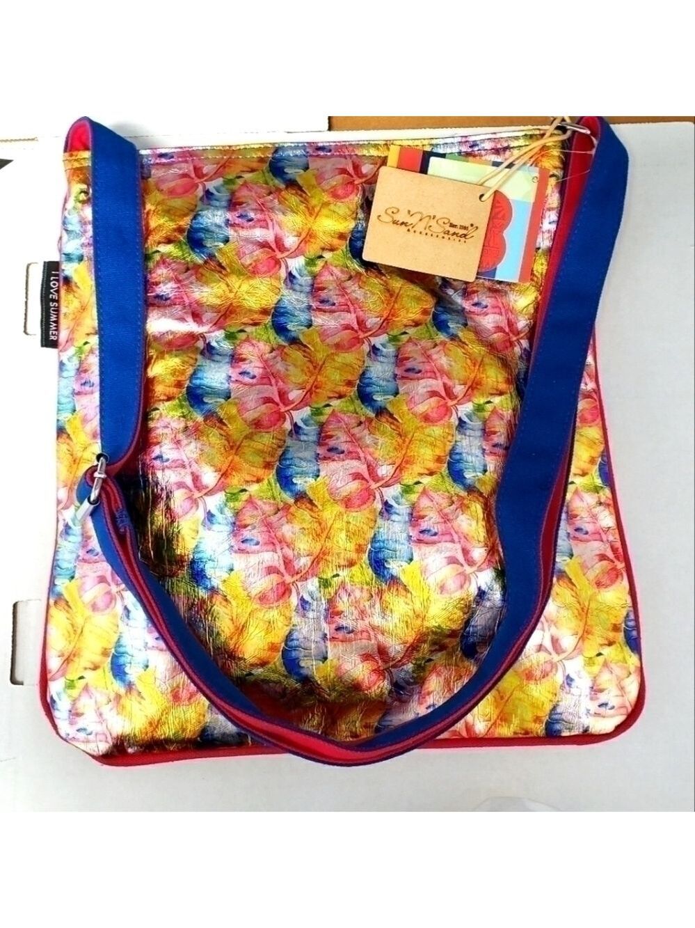 SUMMER TOTE metallic palm leaves crossover satchel tote NWT